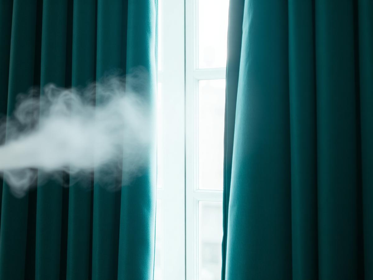 Steam-cleaned curtains rehung in a living room