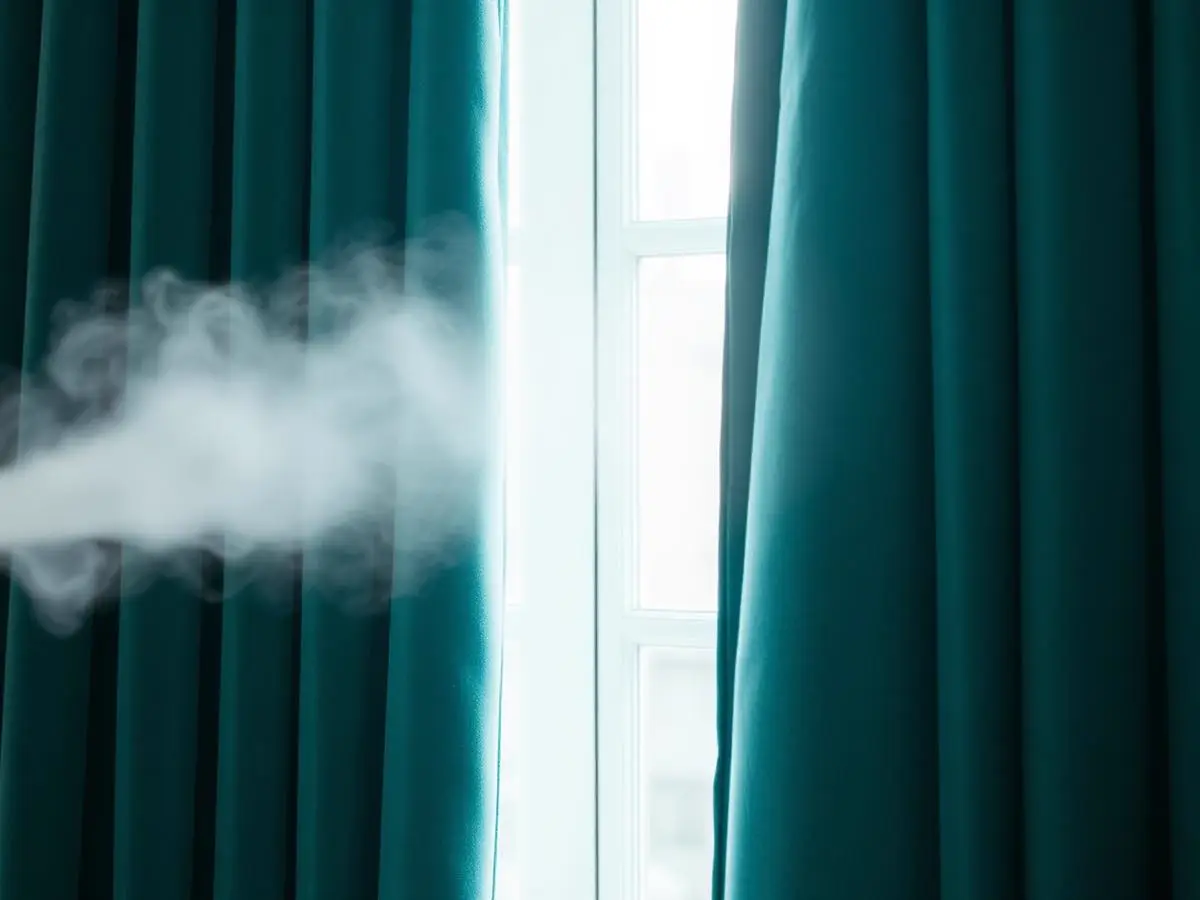 Steam-cleaned curtains rehung in a living room